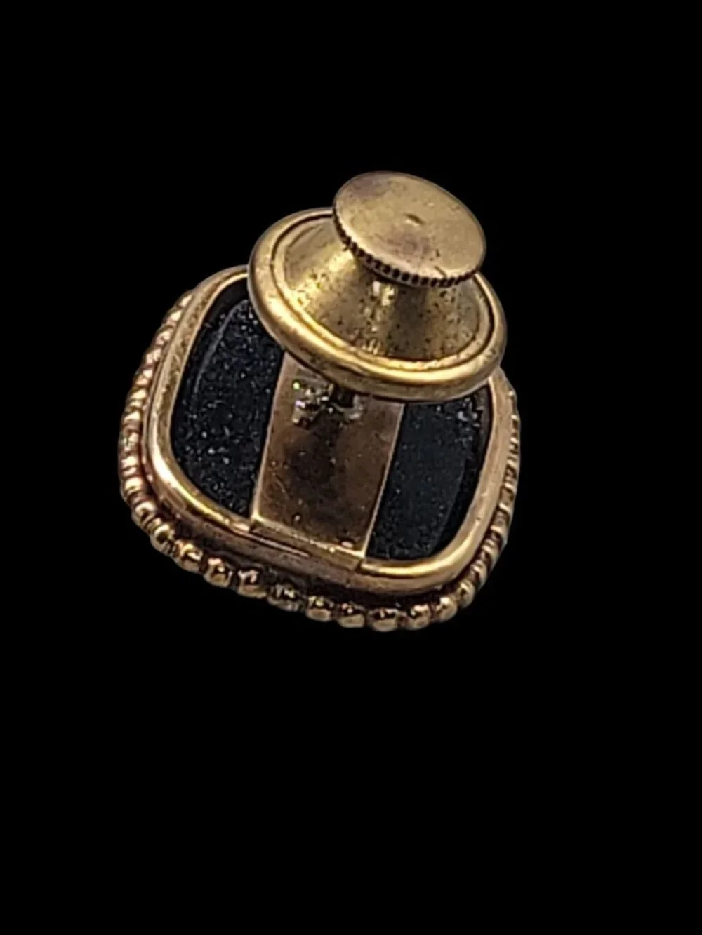 14k Black Onyx Inlay Mens Tie Tack Mine Cut Diamond Antique Early 1900s Art Deco